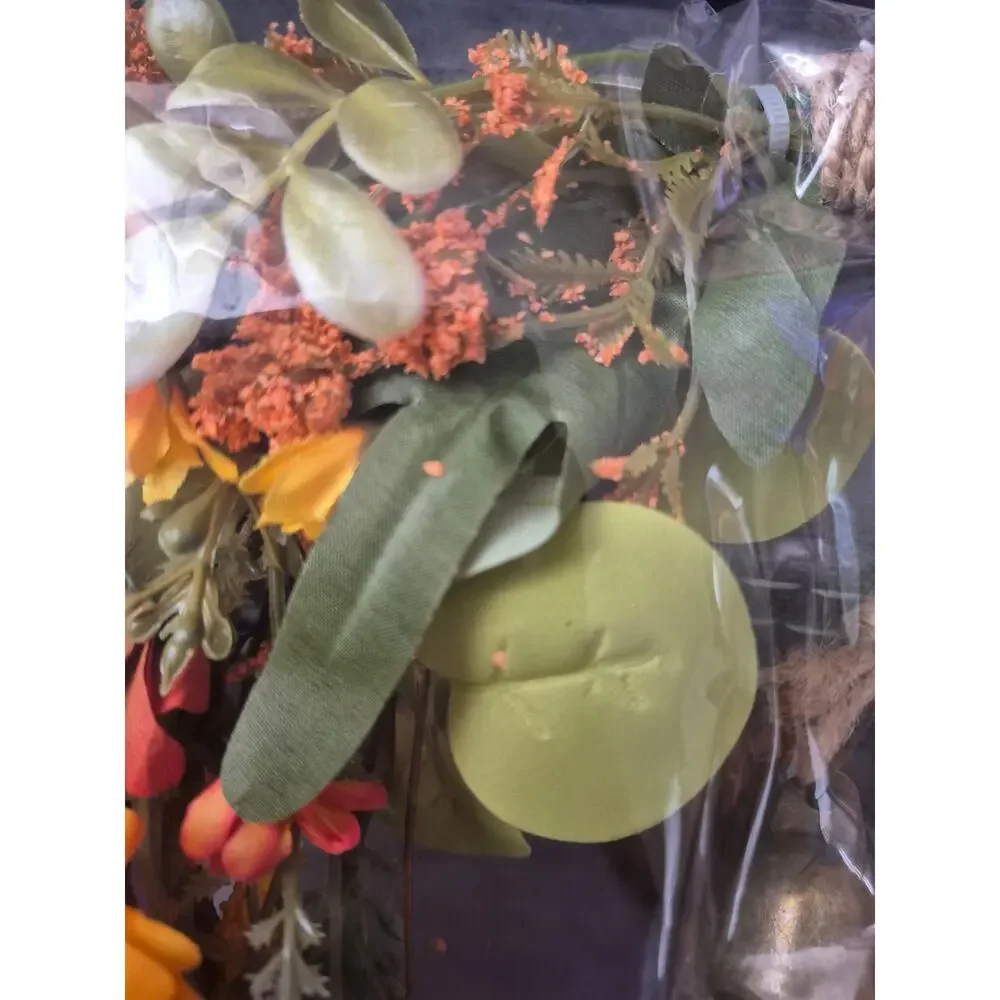 Autumn Hoop Wreath with Brass Bells Fall Floral Door Decor Rustic Farmhouse s29